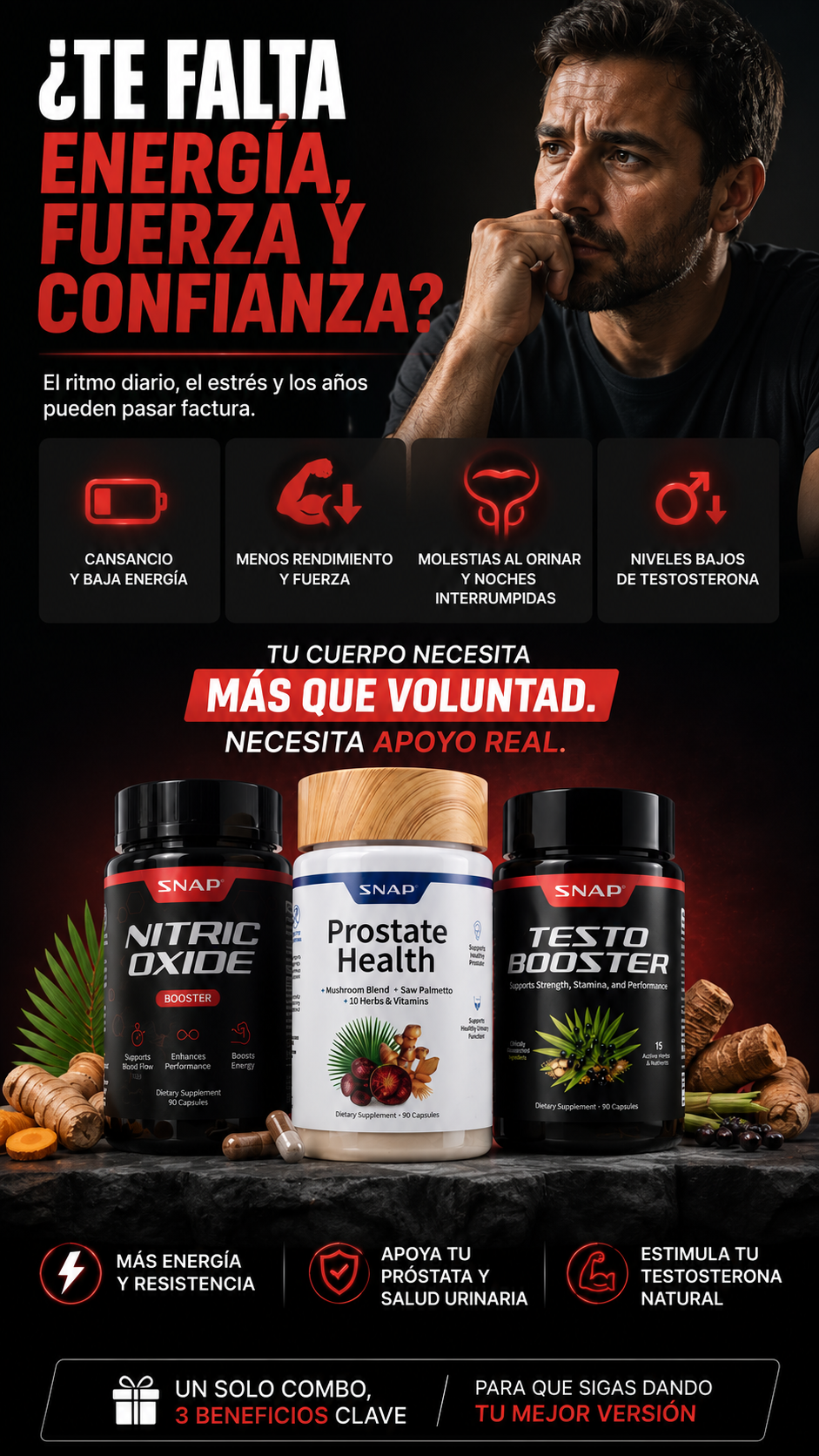 Snap Power Man 3 Combo: Nitric Oxide | Prostate Health | Testo Booster