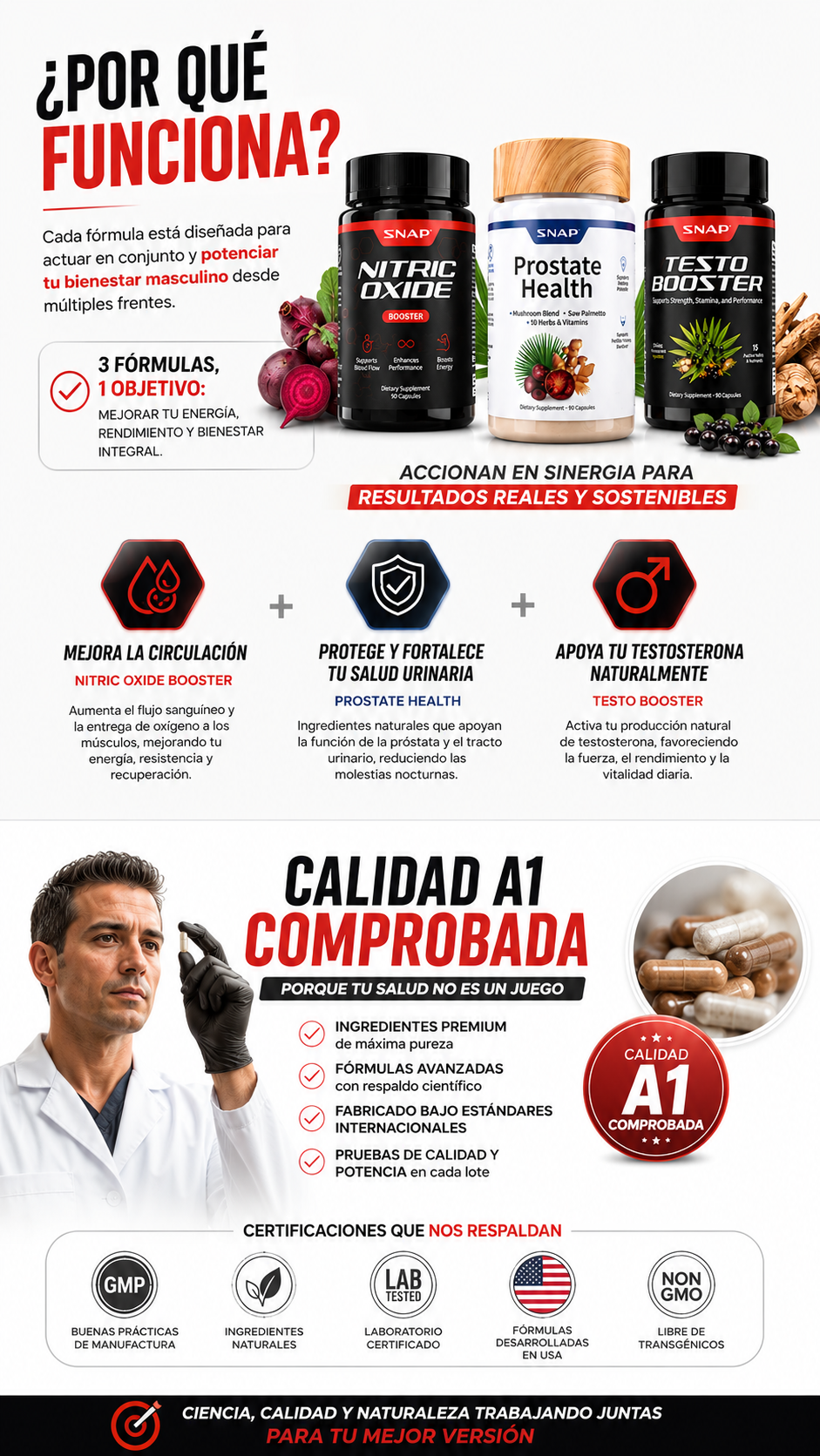 Snap Power Man 3 Combo: Nitric Oxide | Prostate Health | Testo Booster